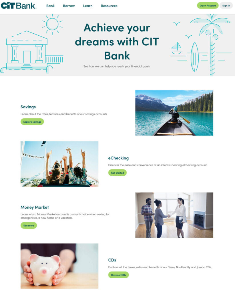 CIT bank online dashboard view