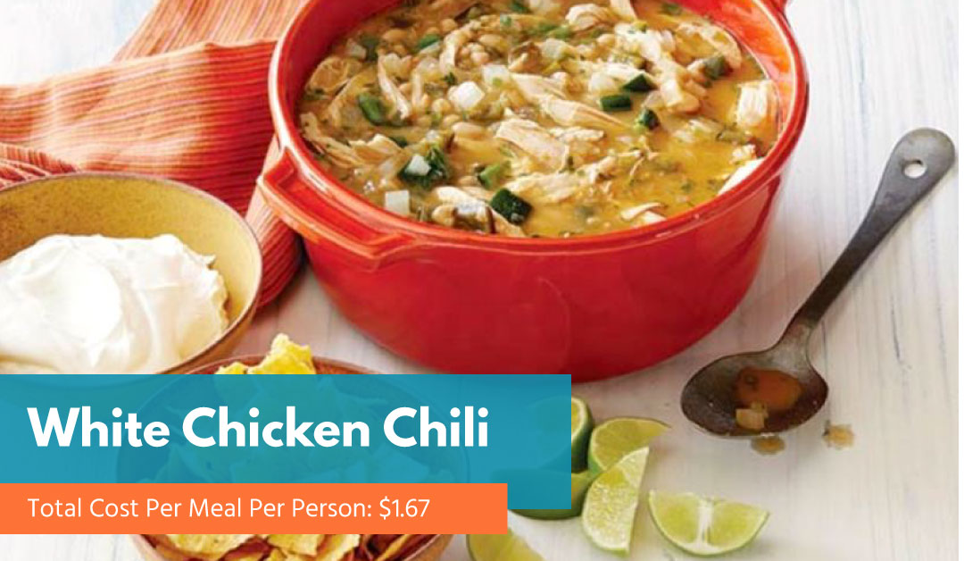 White chicken chili in a red bowl
